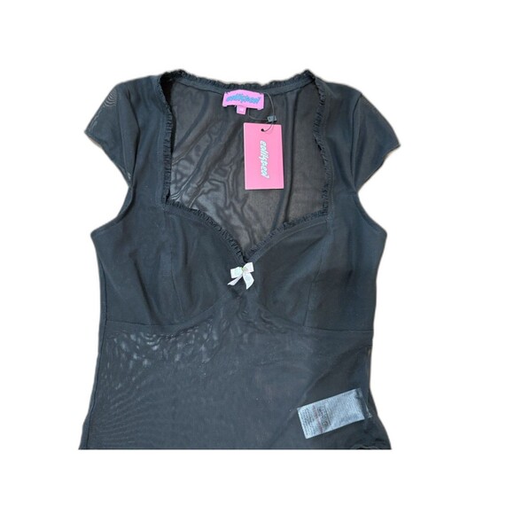 Edikted Black Sheer Mesh Lace Trim Bow Crop Top Y2K Coquette Core Size XS NWT - Picture 5 of 9